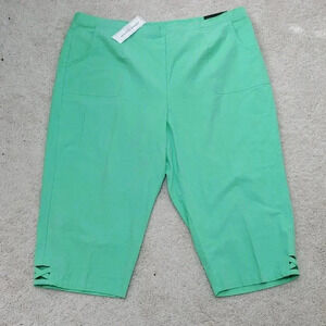 Alfred Dunner Capri Pants 24W NWT Women's Plus Size Green Cut-Out Hems Pull On